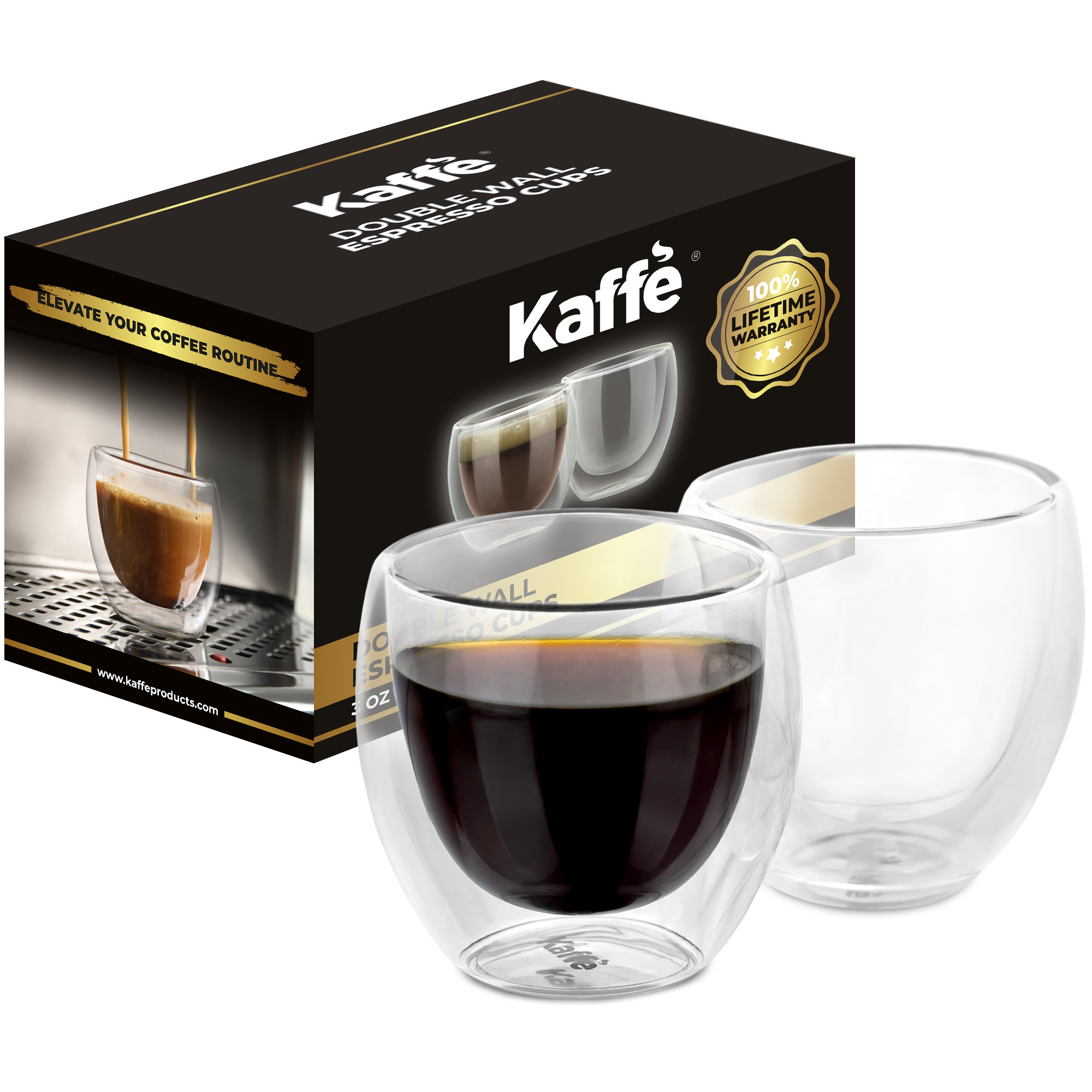 Kaffe Small Glass Espresso Cups,Espresso Shot Cups, 3oz , Set of 2